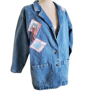 Oversize Denim jacket blazer retro vintage Southwest Aztec denim blazer
